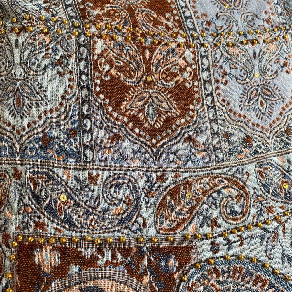 Raj Pashmina Scarf Embroidered Paisley Floral Made In India - Picture 6 of 13